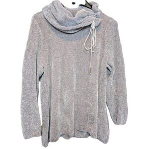 Coco Bianco Chenille Cowl Neck Pullover Sweater Womens Medium Taupe Cozy Soft